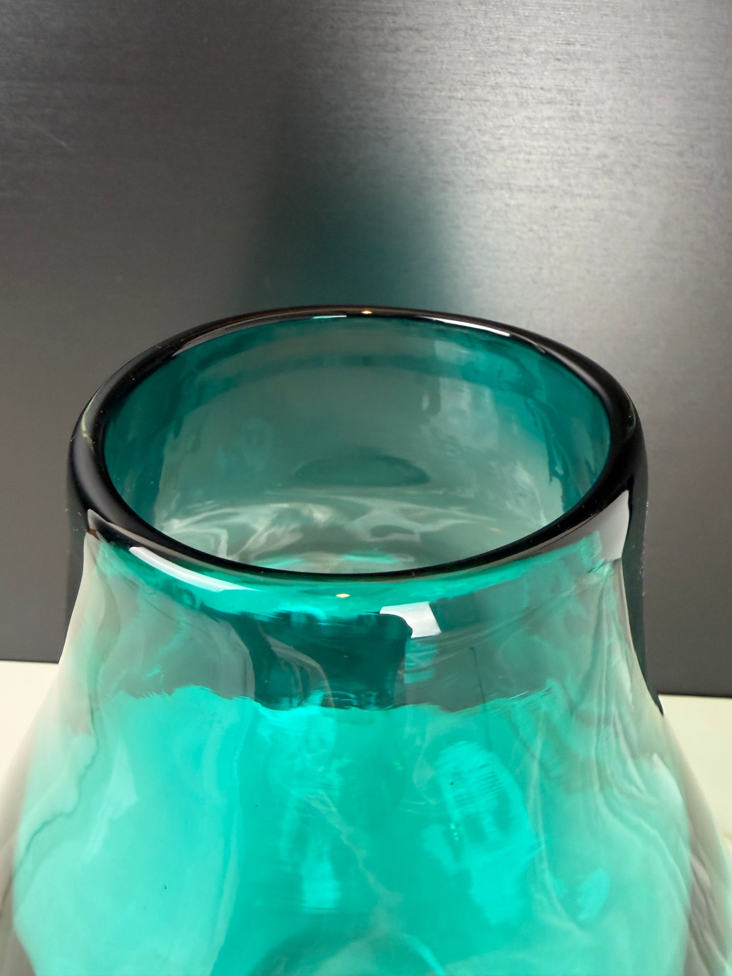 Teal Optic Ribbed "Hand" Blown Art Glass Vase