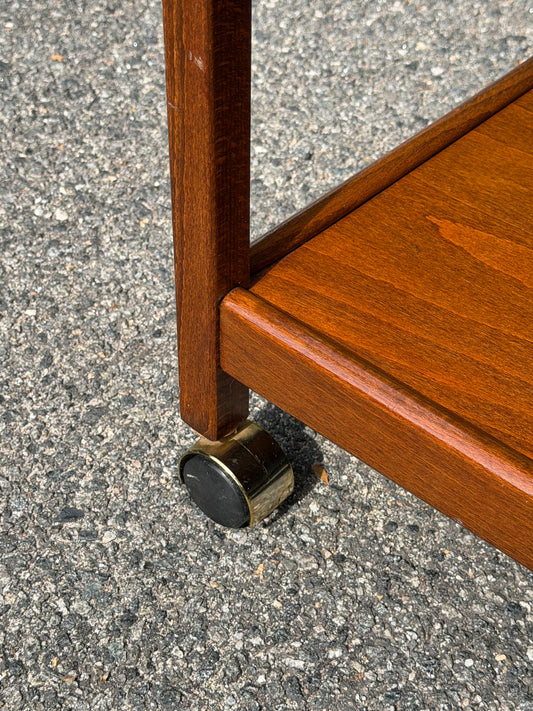 Mid-Century Modern 2-Tiered Wood Bar Cart with Cutout Handles