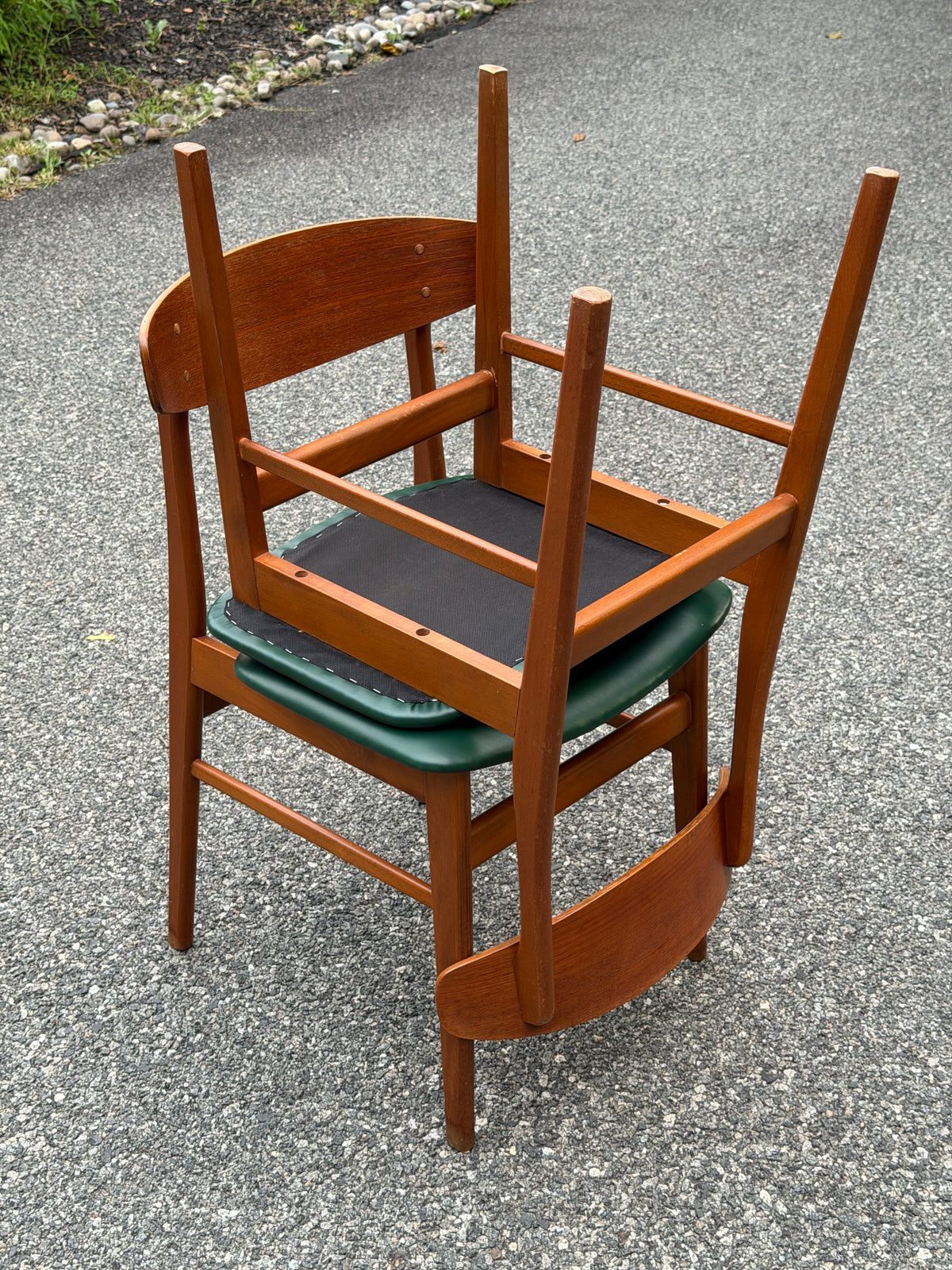 Pair of Sax Danish Modern Teak Dining Chairs Reupholstered in Green