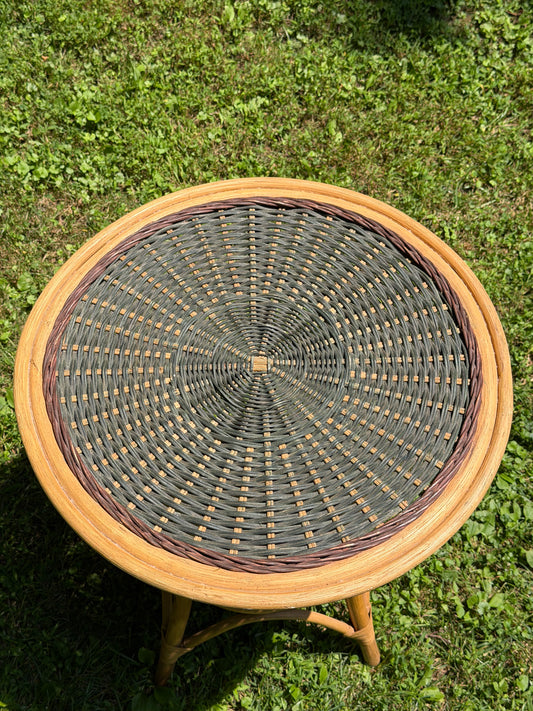 Rattan & Bamboo 2-Tier Round Side Table