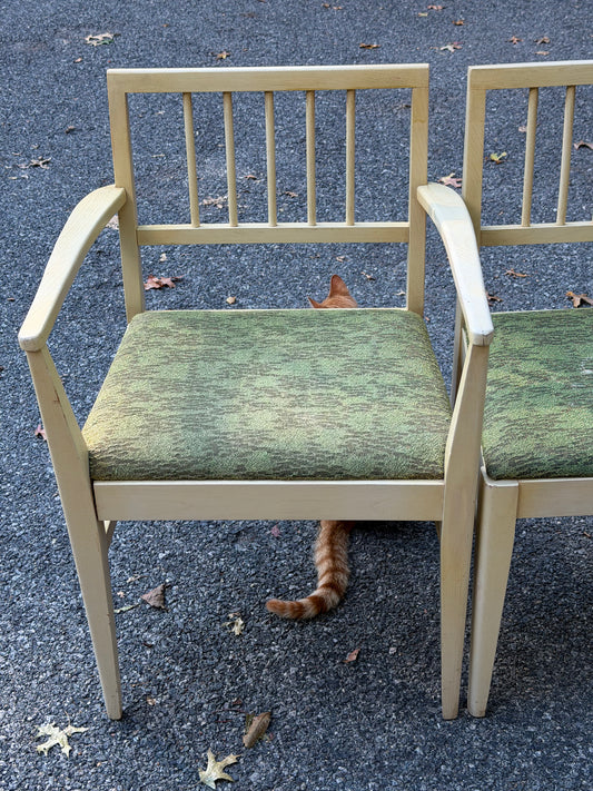 Set of 4 Broyhill 1950s Mid-Century Modern Blonde and Green Dining Chairs