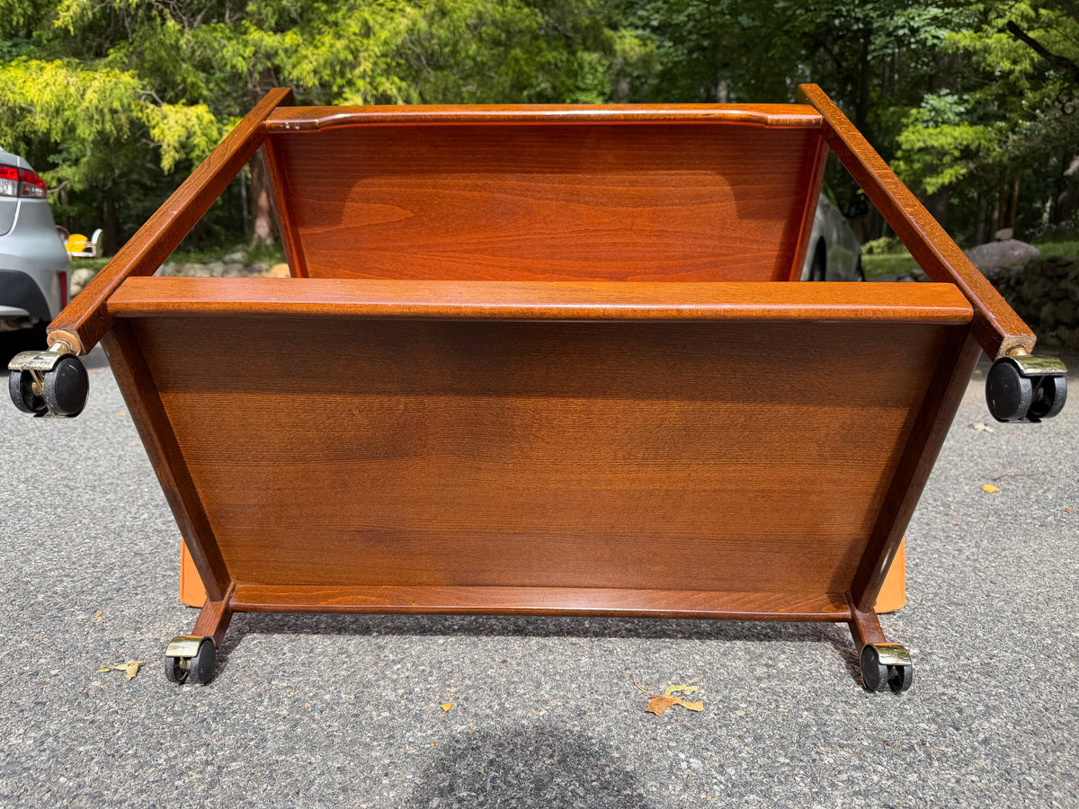 Mid-Century Modern 2-Tiered Wood Bar Cart with Cutout Handles