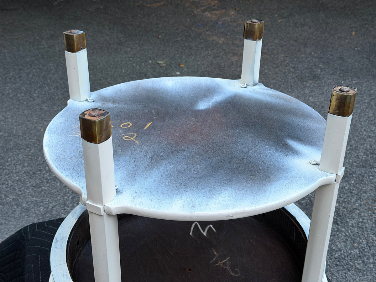 Neoclassical Round Two-Tier Side Table with Glass Top & Brass Sabots