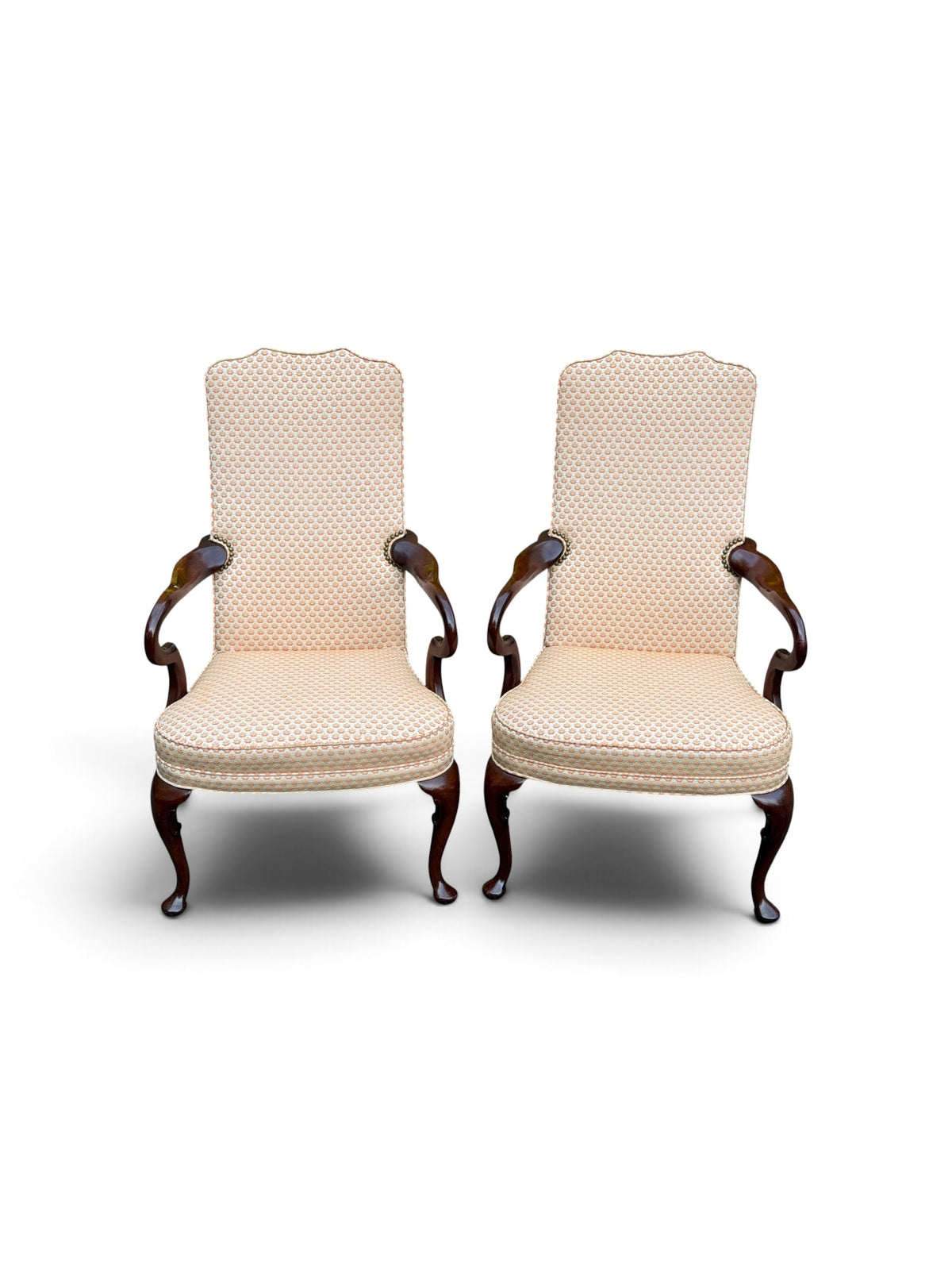 Pair of Vintage Hickory Chair Co. Queen Anne Lolling Armchairs