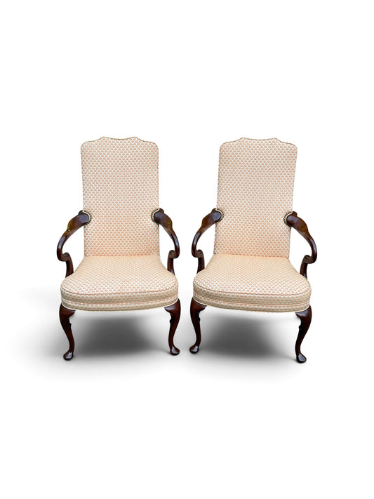 Pair of Vintage Hickory Chair Co. Queen Anne Lolling Armchairs