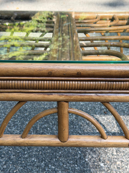 Rattan and Glass Rectangular Coffee Table