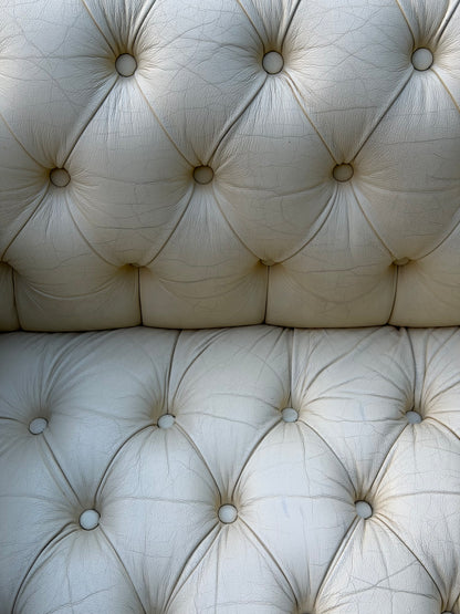 Cream Tufted Vinyl Chesterfield Sofa