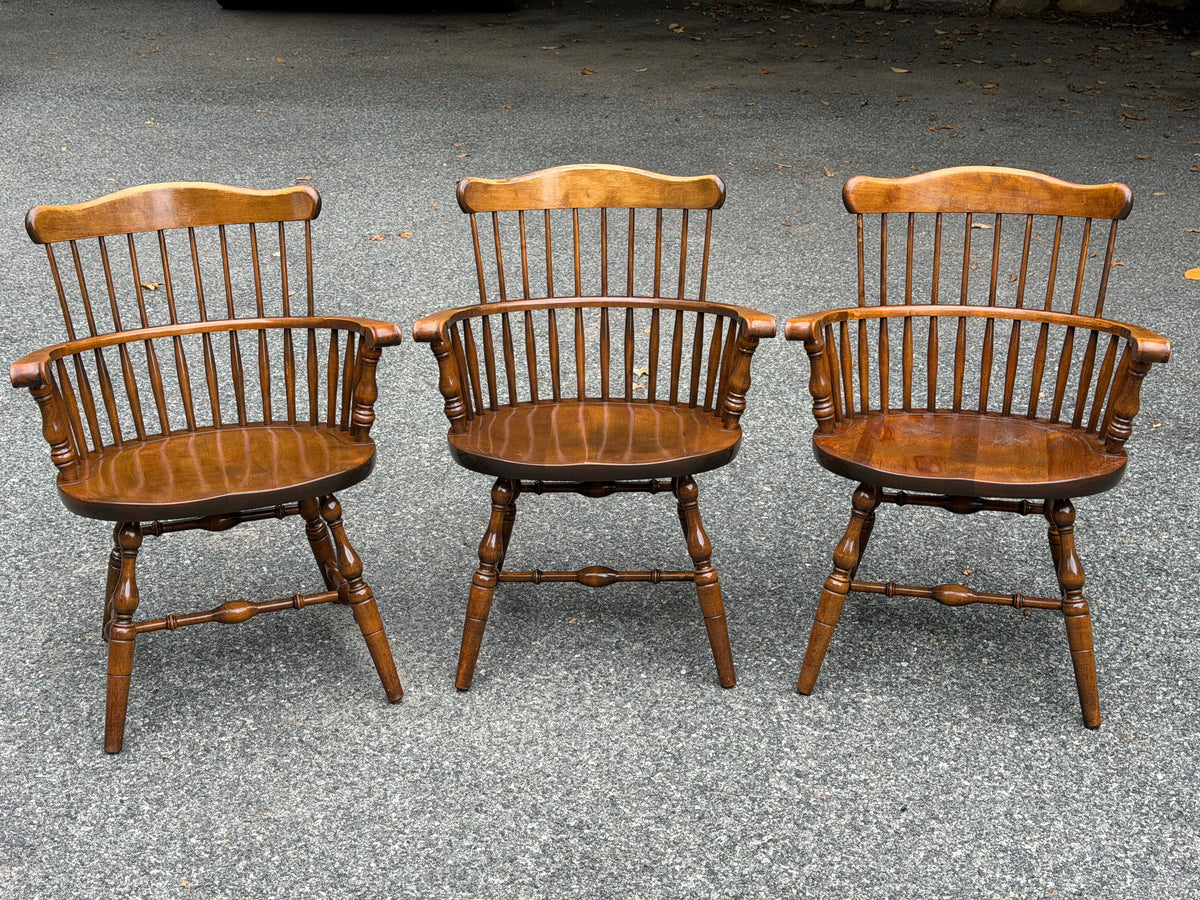 Three S. Bent & Bros Solid Wood Windsor Captain's Chairs