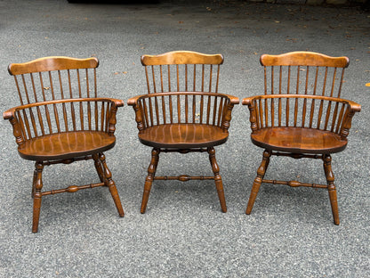 Three S. Bent & Bros Solid Wood Windsor Captain's Chairs