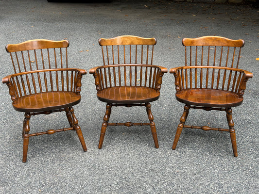 Three S. Bent & Bros Solid Wood Windsor Captain's Chairs