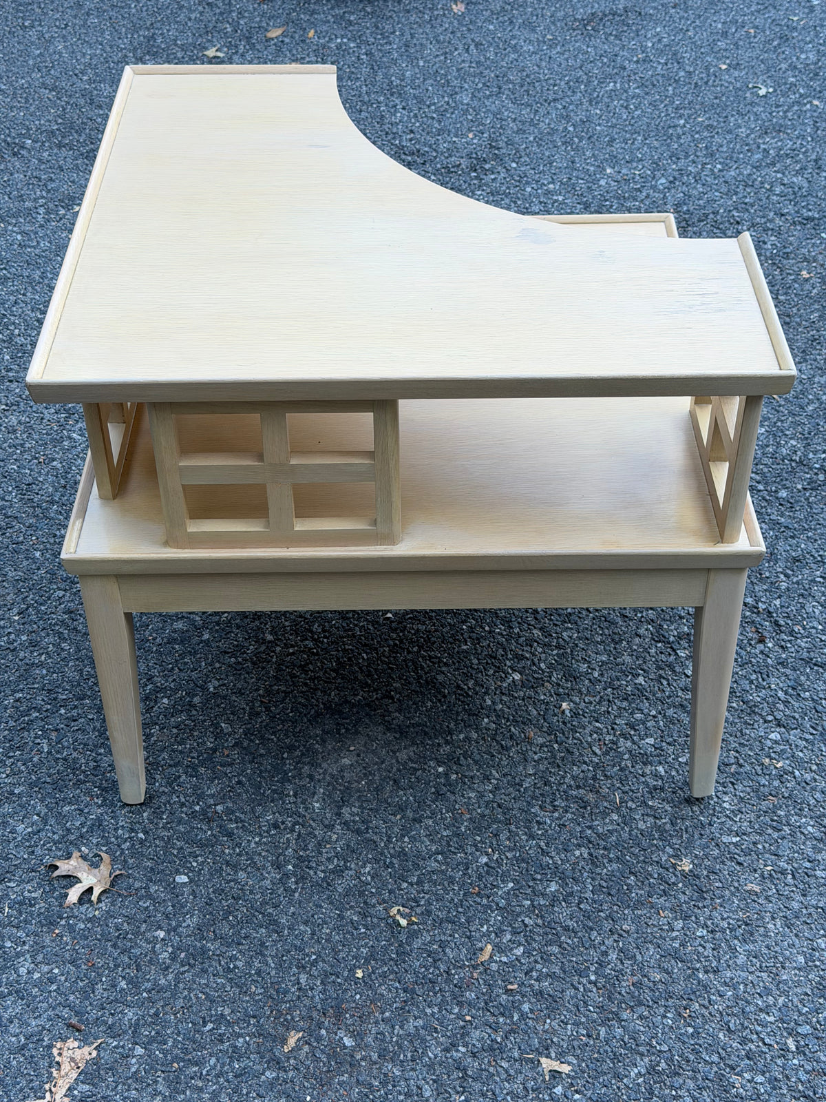 1960s MCM Blonde 2-Tier Corner Table