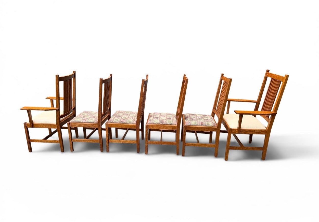 Set of 6 Restored Solid Oak Stickley Mission Dining Chairs