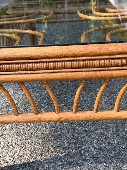 Rattan and Glass Rectangular Coffee Table