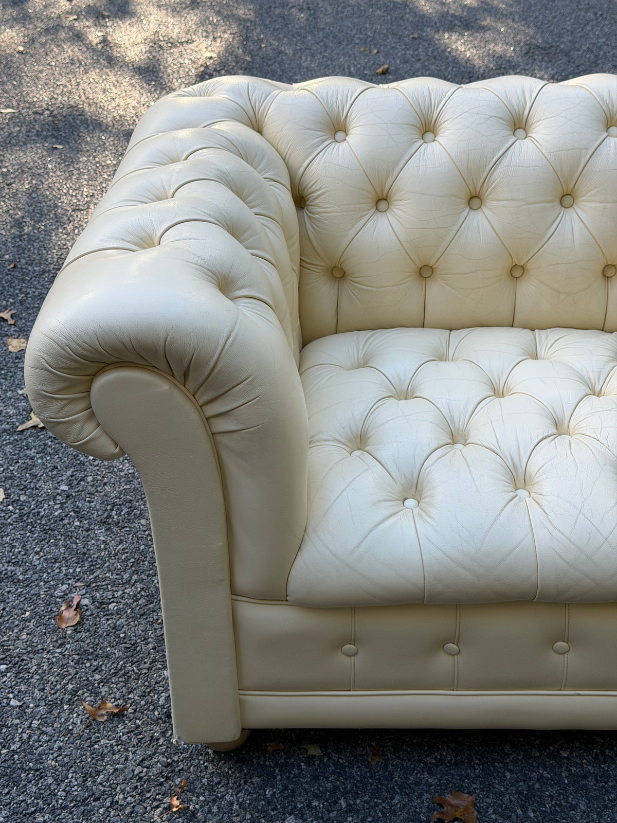 Cream Tufted Vinyl Chesterfield Sofa