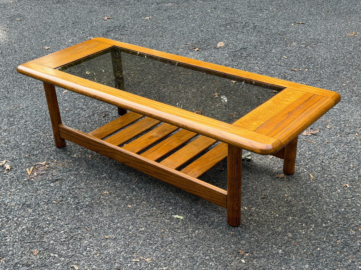 Mersman MCM Oak Smoked Glass Slatted Coffee Table
