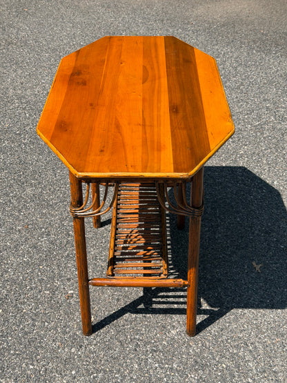 Antique Bamboo-Style Wood Console Table in a Tortoise Finish