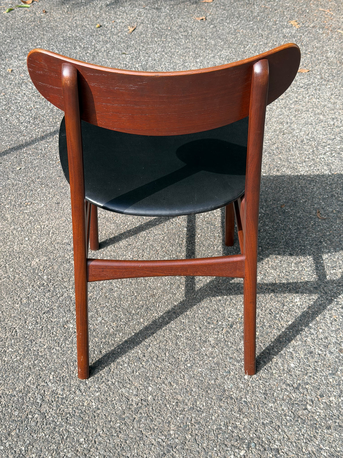 Pair of MCM Danish Teak Dining Chairs w/ Black Vinyl Seat