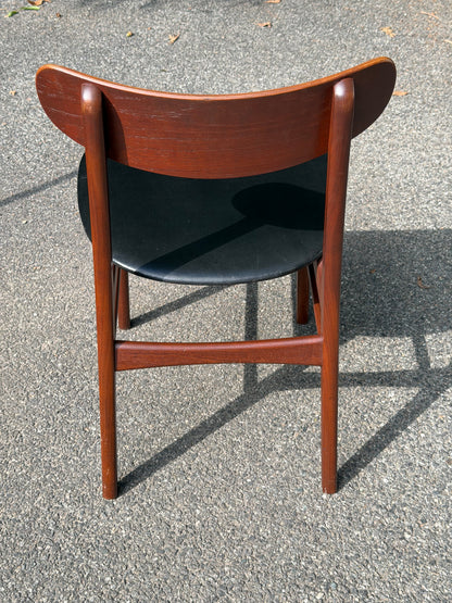 Pair of MCM Danish Teak Dining Chairs w/ Black Vinyl Seat