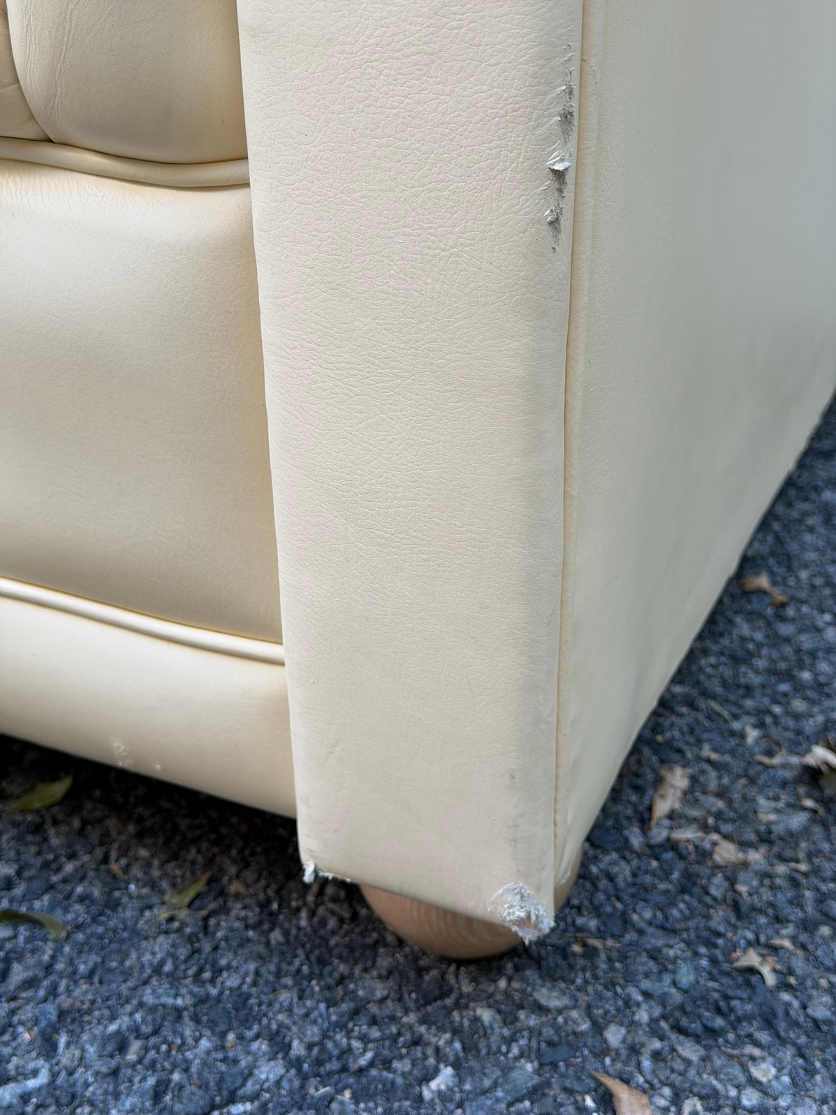Cream Tufted Vinyl Chesterfield Sofa