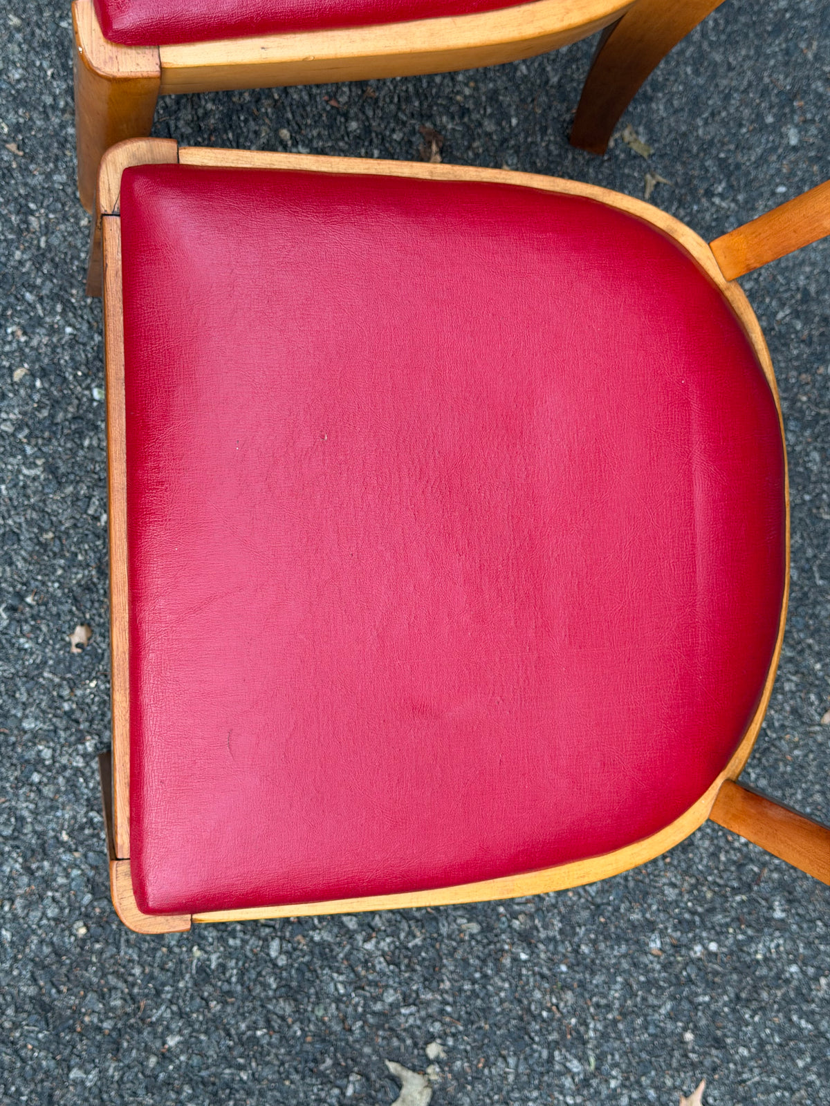 Set of 4 Hale Company MCM Solid Swedish Maple Red Vinyl Dining Chairs