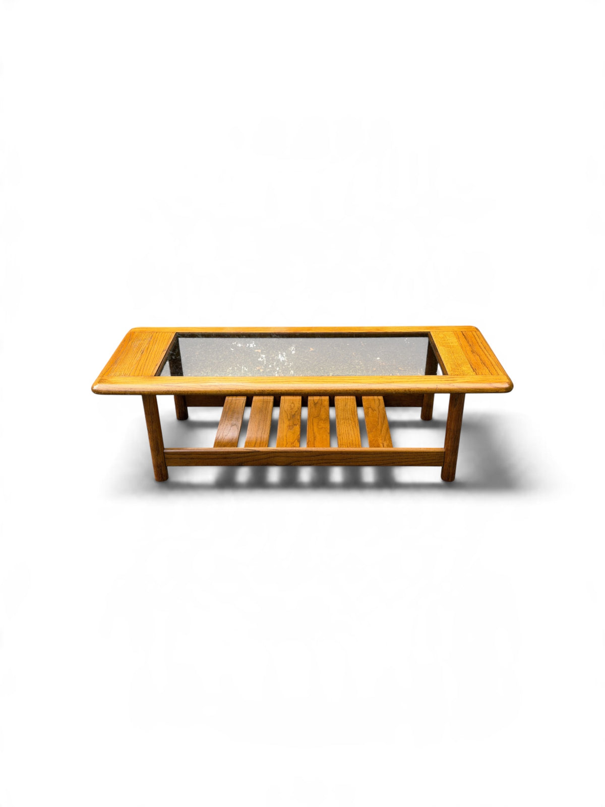 Mersman MCM Oak Smoked Glass Slatted Coffee Table