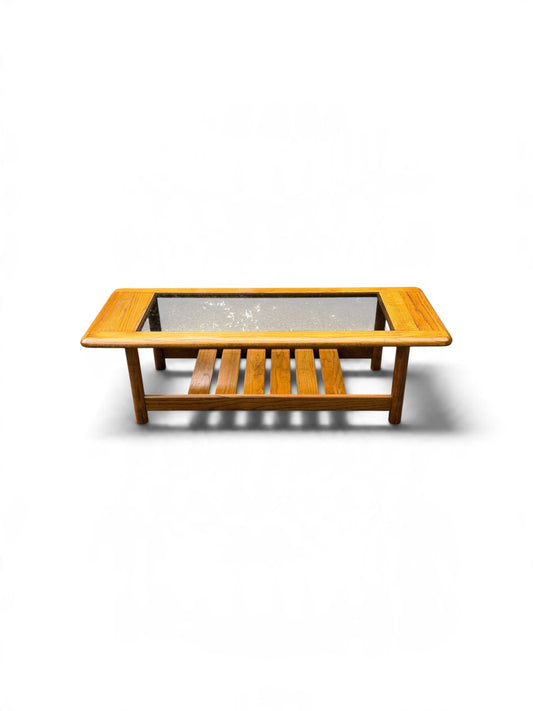 Mersman MCM Oak Smoked Glass Slatted Coffee Table