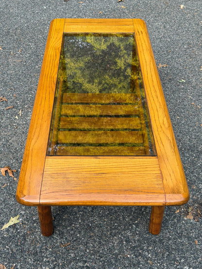 Mersman MCM Oak Smoked Glass Slatted Coffee Table