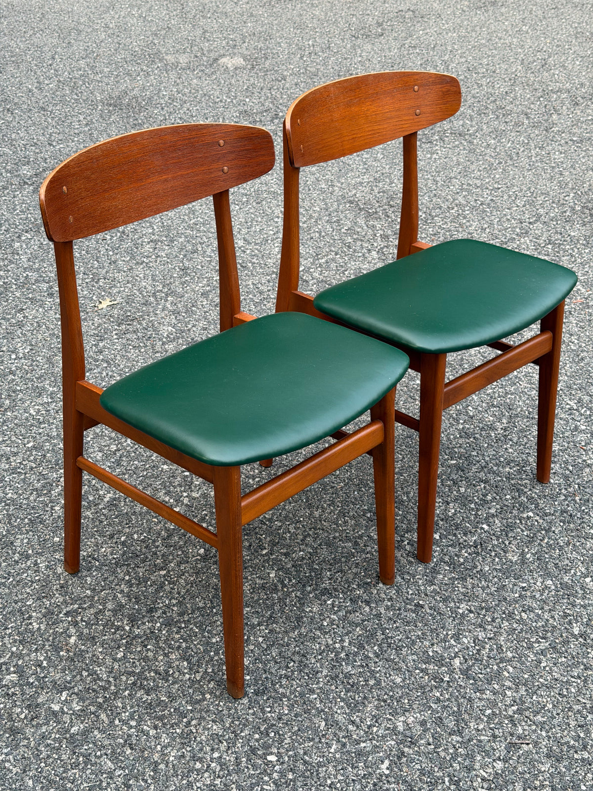 Pair of Sax Danish Modern Teak Dining Chairs Reupholstered in Green