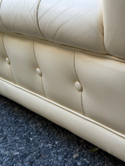 Cream Tufted Vinyl Chesterfield Sofa