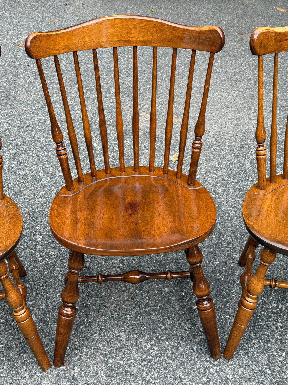 Set of 4 Solid Wood Windsor Dining Chairs (Temple Stuart and S. Bent & Bros)