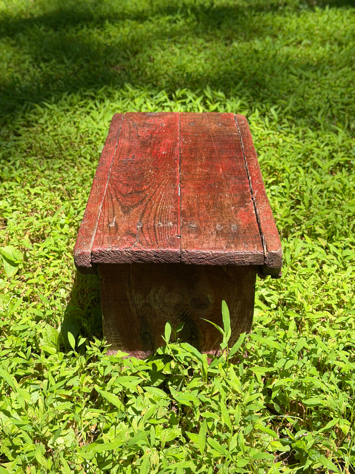 Primitive Distressed Red Wooden Step Stool