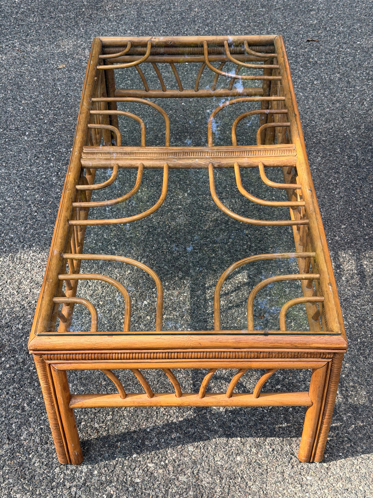Rattan and Glass Rectangular Coffee Table