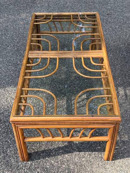 Rattan and Glass Rectangular Coffee Table