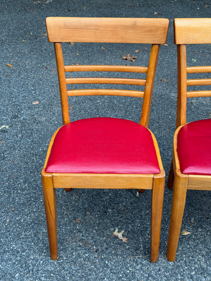 Set of 4 Hale Company MCM Solid Swedish Maple Red Vinyl Dining Chairs