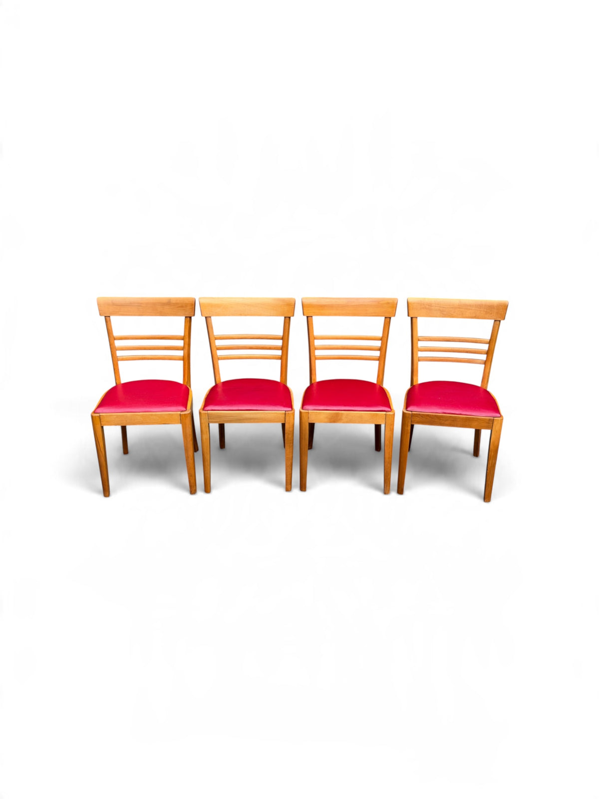 Set of 4 Hale Company MCM Solid Swedish Maple Red Vinyl Dining Chairs
