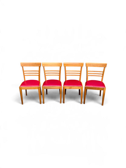Set of 4 Hale Company MCM Solid Swedish Maple Red Vinyl Dining Chairs