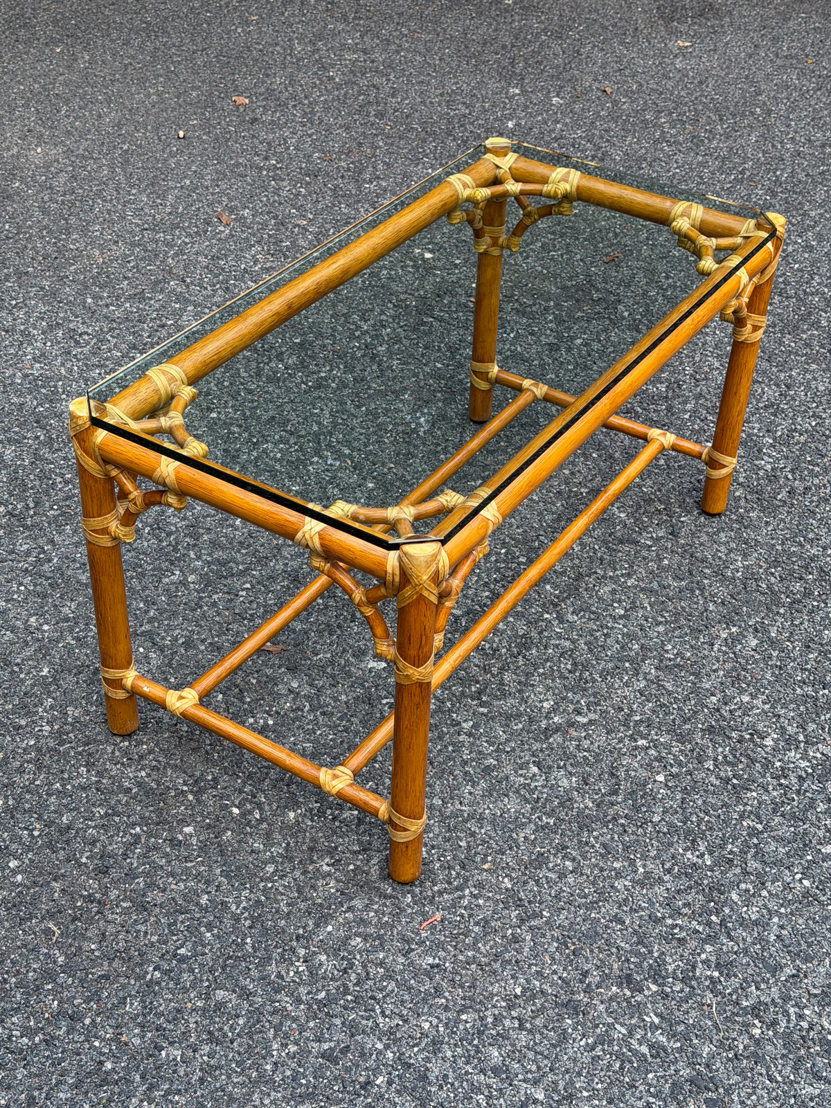 McGuire Rattan & Glass Rectangular Coffee Table – Coastal Boho
