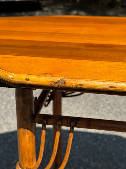 Antique Bamboo-Style Wood Console Table in a Tortoise Finish
