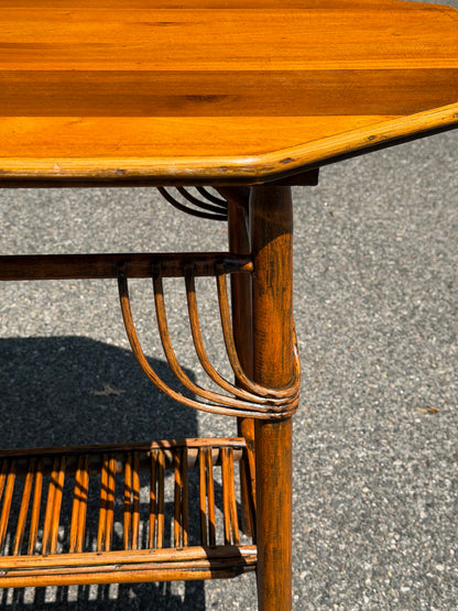 Antique Bamboo-Style Wood Console Table in a Tortoise Finish