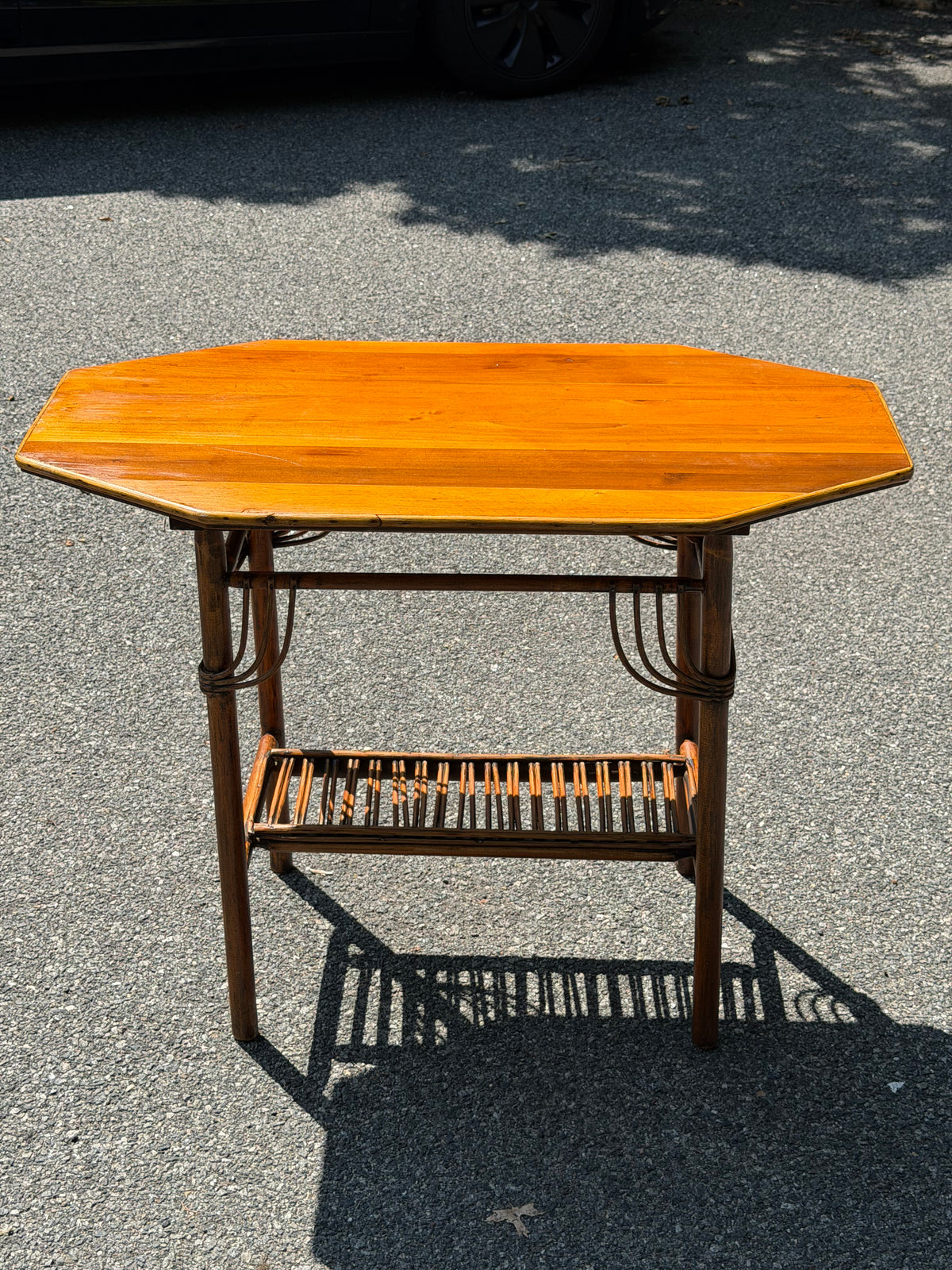 Antique Bamboo-Style Wood Console Table in a Tortoise Finish
