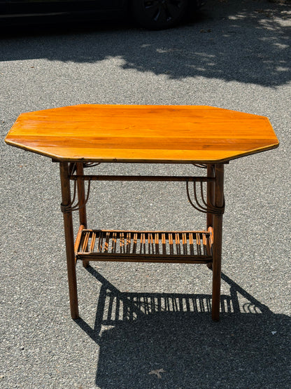 Antique Bamboo-Style Wood Console Table in a Tortoise Finish