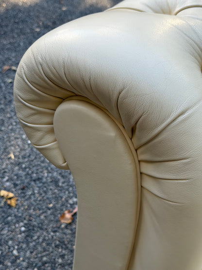 Cream Tufted Vinyl Chesterfield Sofa