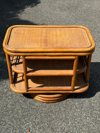 Rattan 3-Tier Swivel Side Table