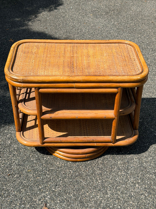 Rattan 3-Tier Swivel Side Table