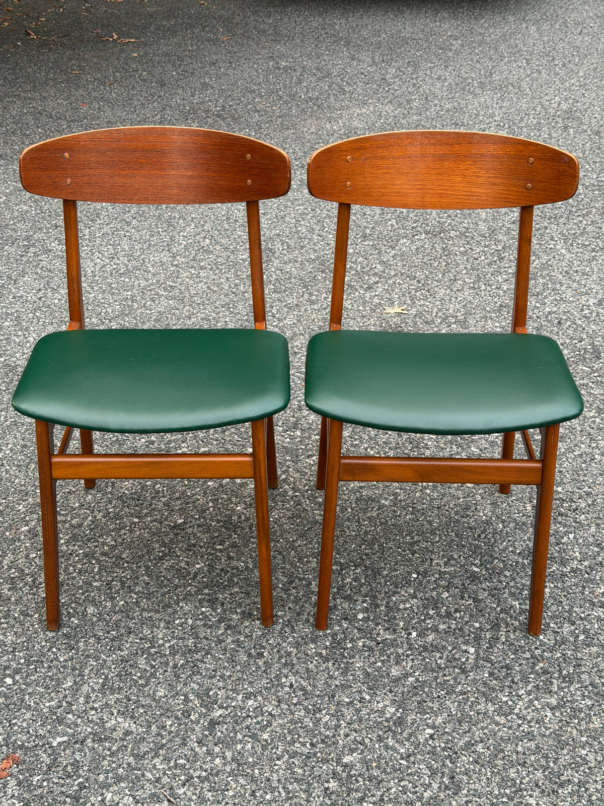 Pair of Sax Danish Modern Teak Dining Chairs Reupholstered in Green