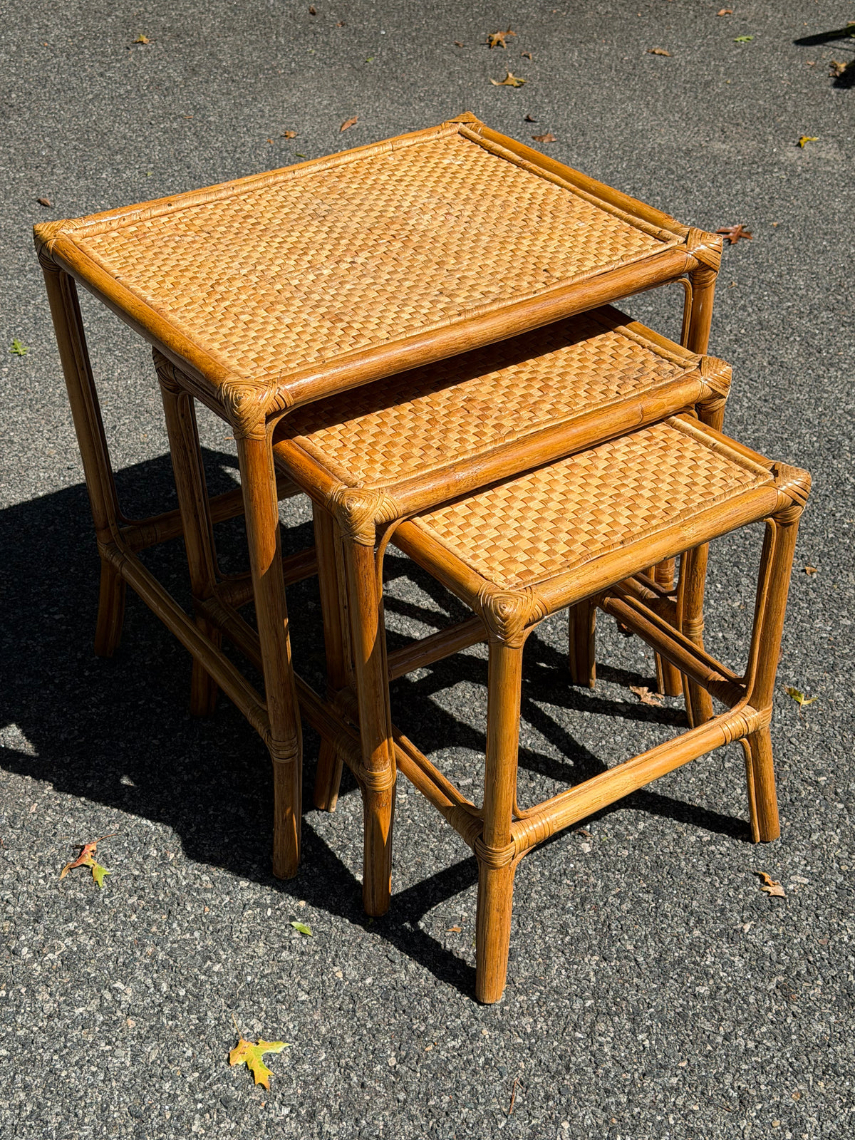 Rattan Nesting Side Tables – Set of 3