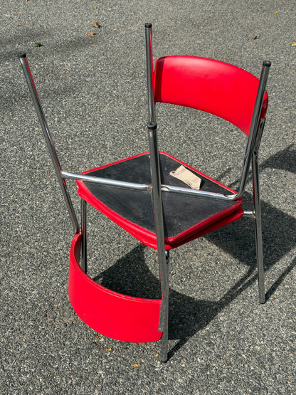 Pair of Stendig Inc. Chrome & Red Stacking Chairs