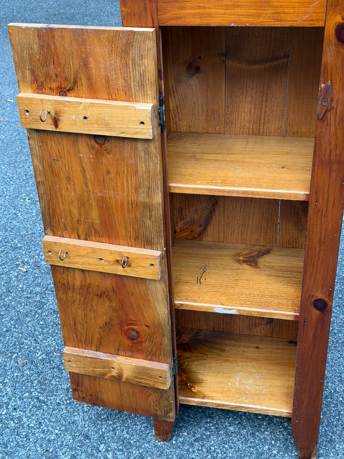 Primitive Solid Pine Narrow Storage Cabinet / Rustic Farmhouse Cupboard