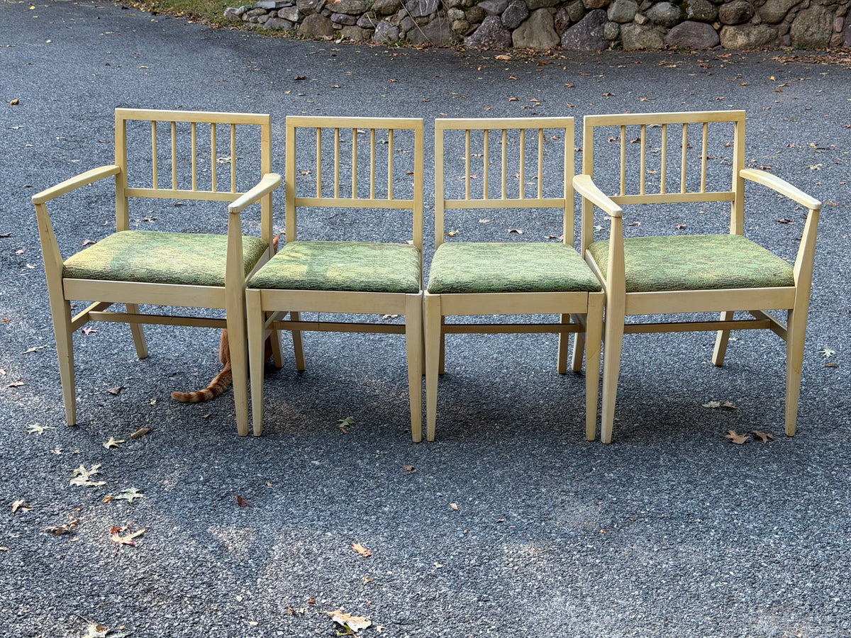 Set of 4 Broyhill 1950s Mid-Century Modern Blonde and Green Dining Chairs