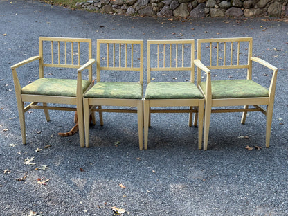 Set of 4 Broyhill 1950s Mid-Century Modern Blonde and Green Dining Chairs